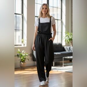 Caribbean Queen black satin overalls